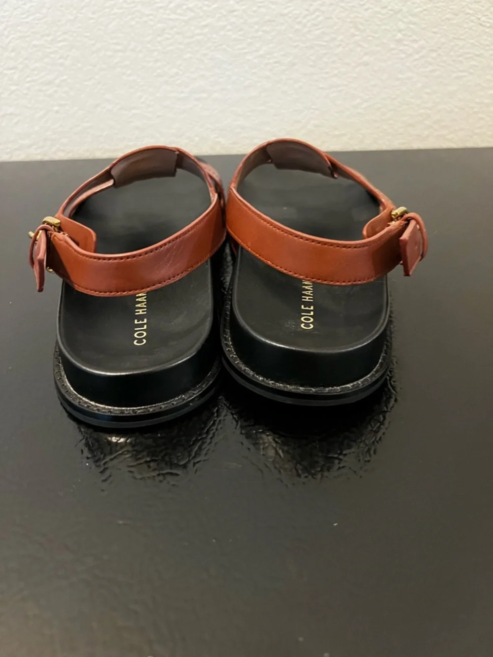 Cole Haan Women’s Chestnut Brown Leather Woven Strap Sandals - Picture 7 of 9